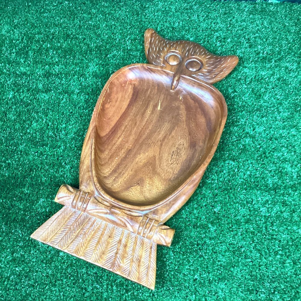 Vintage Wooden Owl Platter Large
